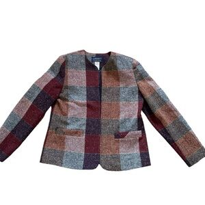 Vintage willow ridge women’s Sz 8 wool blend open front jacket woven tweed plaid